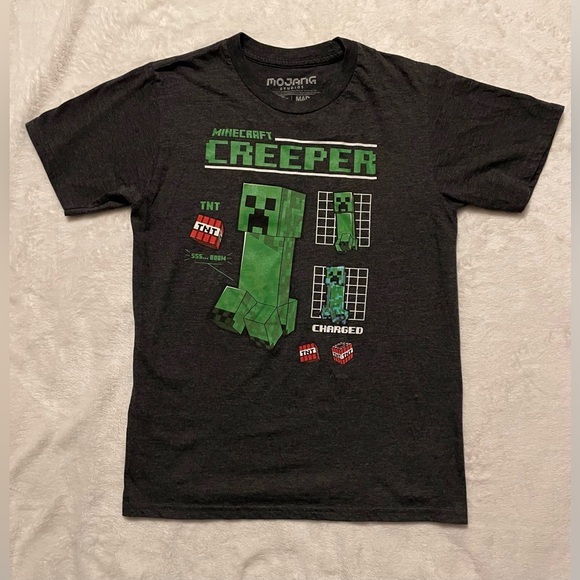 mojang Other - Mojang Minecraft Creeper TNT Graphic T-Shirt‎ Youth Boys Kids Size XL Gray Green